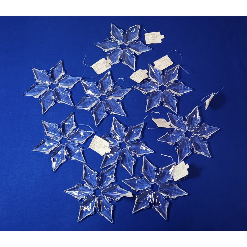Lot of 9 Department 56 Clear 4" Faceted‎ Acrylic Snowflake Christmas Ornaments